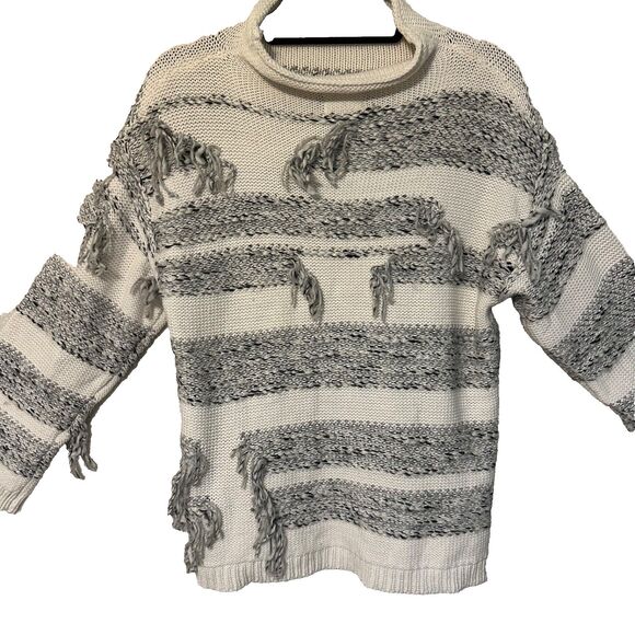 Lou‎ & Gray Distressed Fringe Out Mock Neck Sweater, Women's Small - Picture 3 of 13